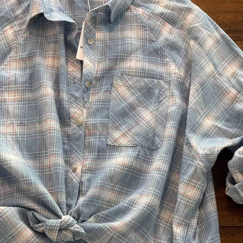 Heyson Lightweight Blue Plaid flannel Oversized Shirt size Small - Picture 2 of 16